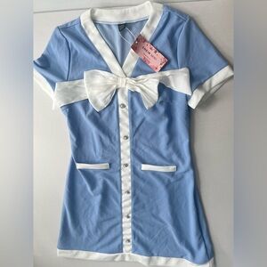 SHEIN MODSailor Party Old $ Bow Accent Mini Dress Short Sleeve Women's L